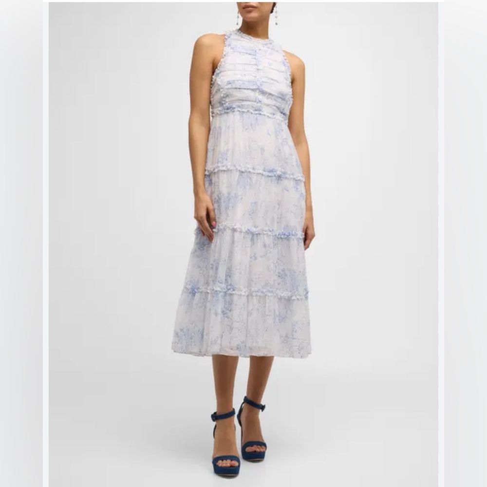 Elegant Blue Floral Women's Dress